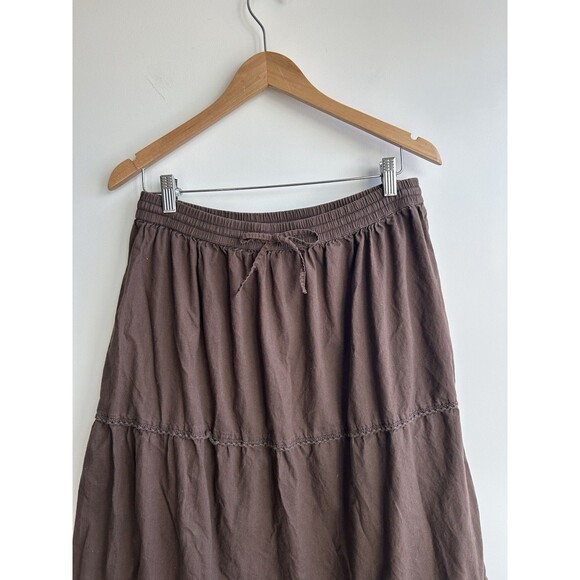 VTG Y2K Studio West Brown Midi Skirt Flowy Boho Cottage Core Size L - Picture 2 of 7